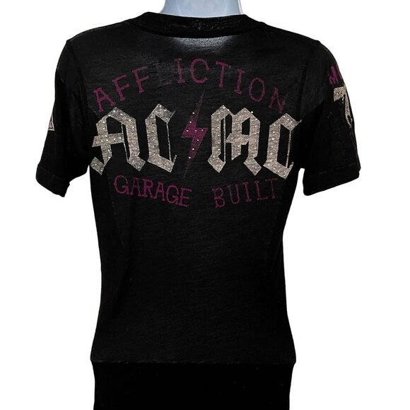 Affliction American Graphic Rhinestone Studded Speedway Burnout VNeck Tshirt Top - Picture 6 of 6